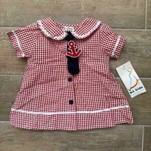 Vintage bt. kids Red Gingham Button Down Nautical Navy Sailor Dress with Anchor